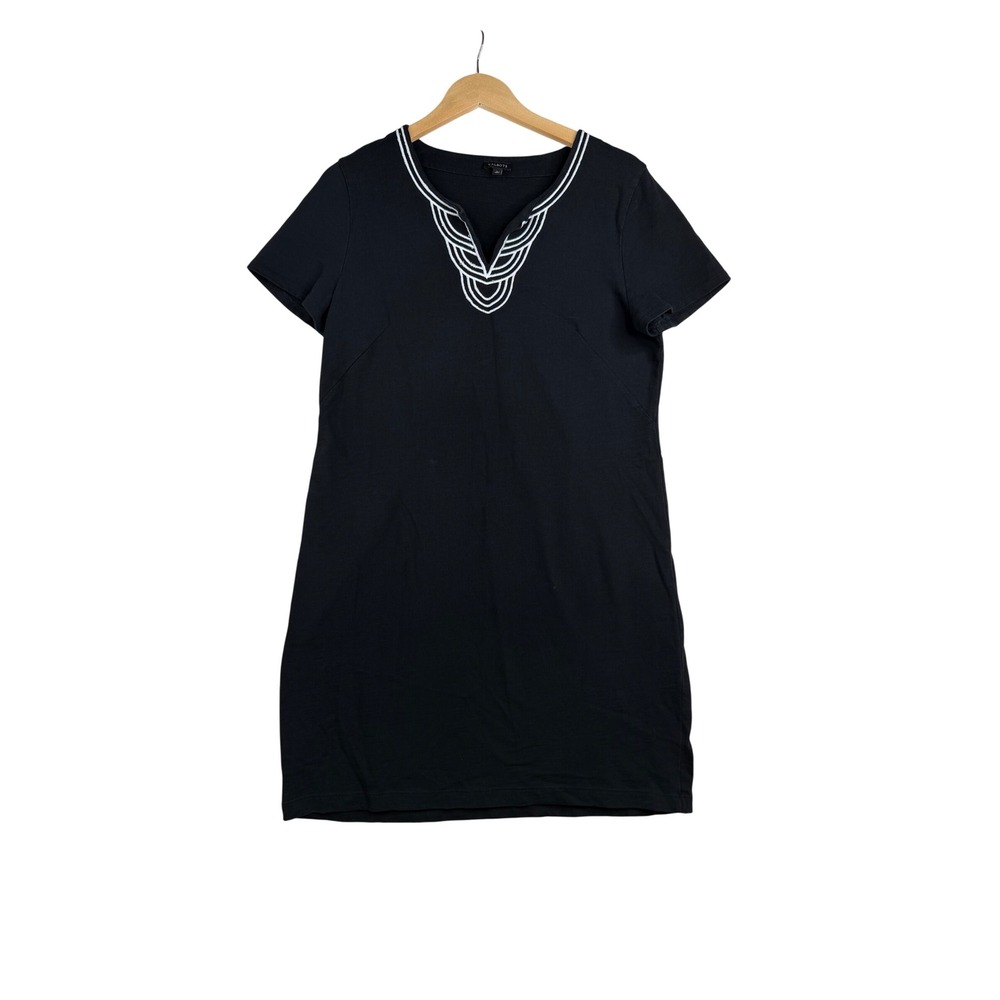 Talbots Embroidered Slub Jersey Shift Dress size Large Black/White